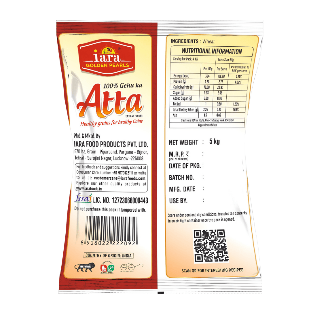 Iara 100% Whole Wheat Atta - 5 Kg | Premium Chakki Fresh Flour for Soft & Healthy Rotis