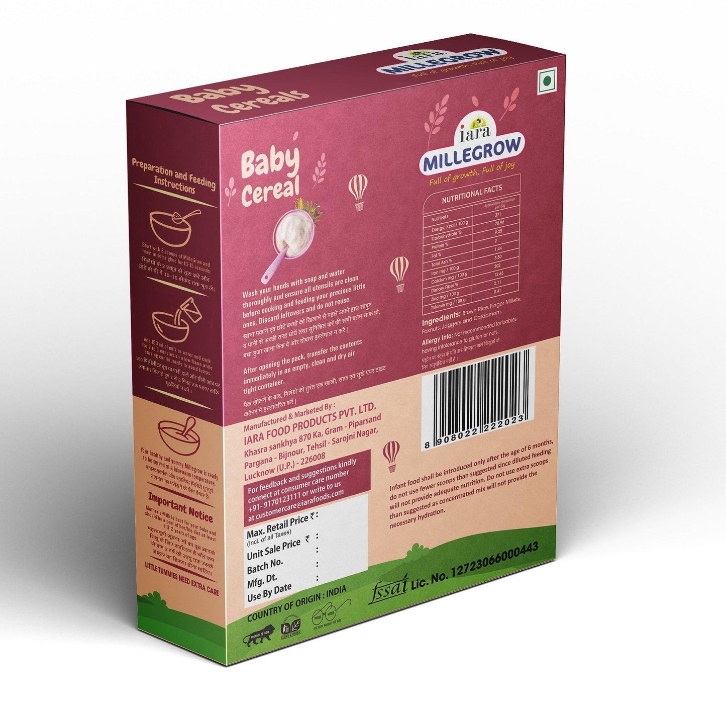 Iara Millegrow Baby Cereal Brown Rice with Ragi - 300gms