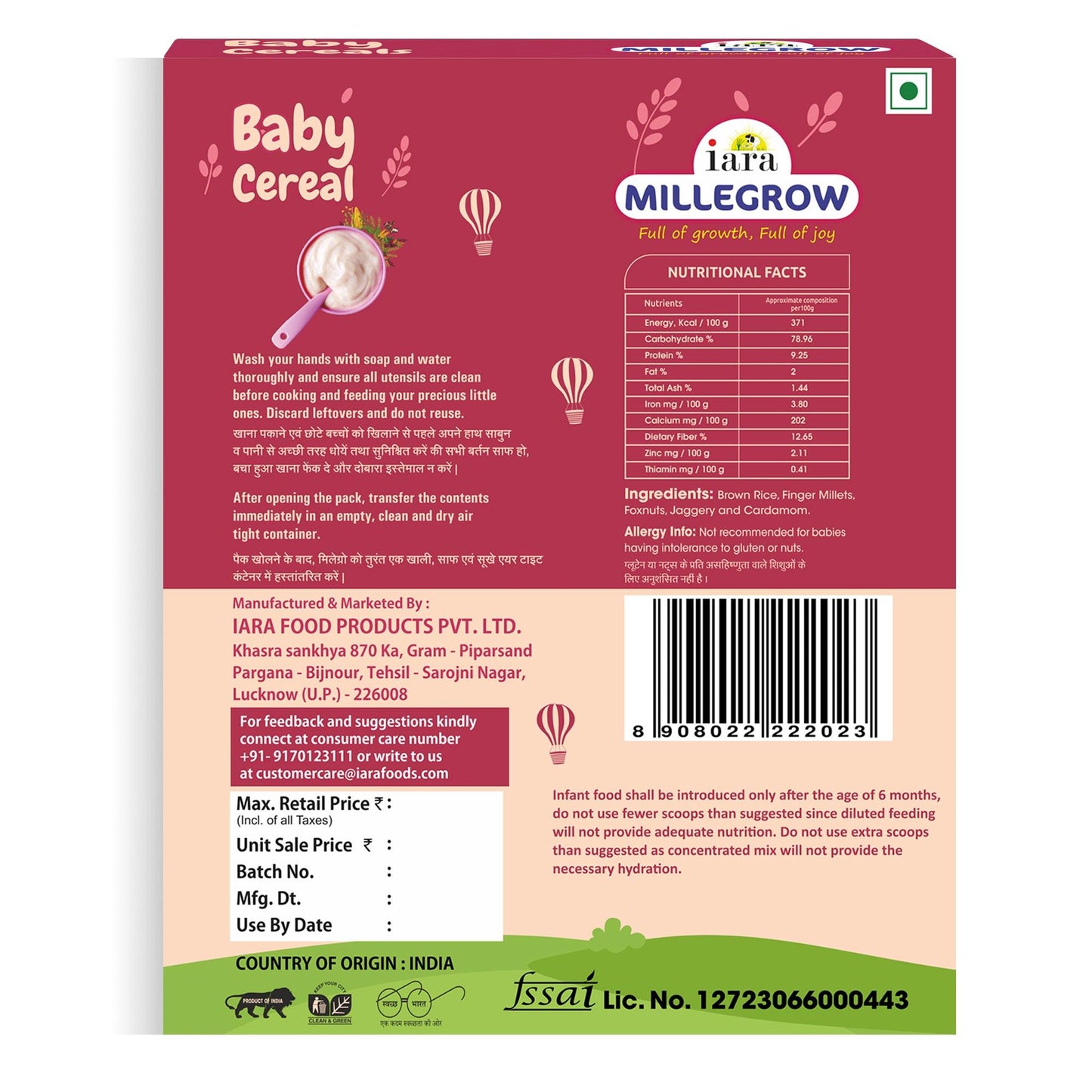 Iara Millegrow Baby Cereal Brown Rice with Ragi - 300gms