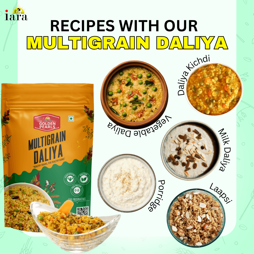 Iara Golden Pearls Multigrain Daliya - 900 gms |  Blend of Wheat, Ragi, Chana & Bajra