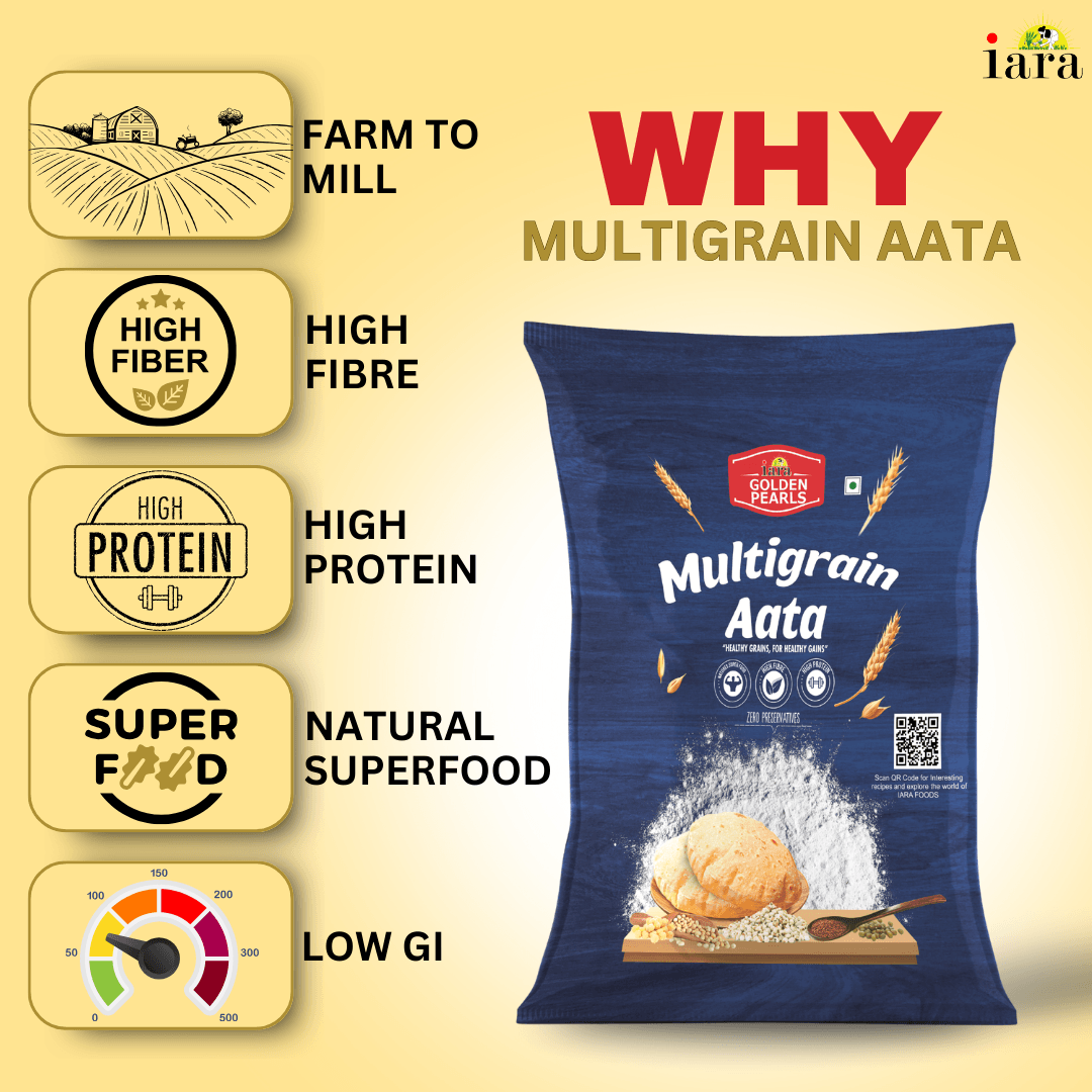 Iara Golden Pearls Multigrain Aata -5Kg | Blend of Wheat, Ragi, Chana & Bajra