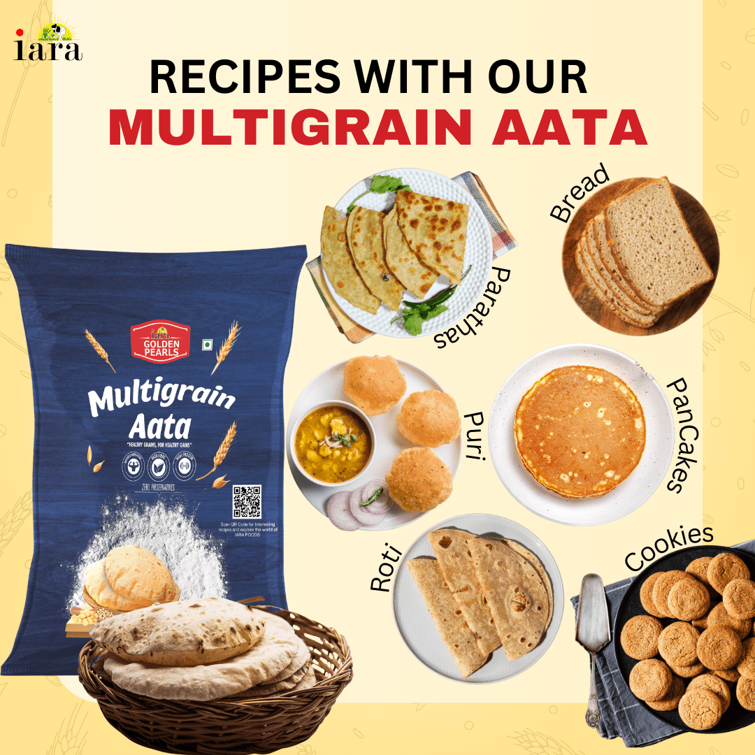 Iara Golden Pearls Multigrain Aata -5Kg | Blend of Wheat, Ragi, Chana & Bajra
